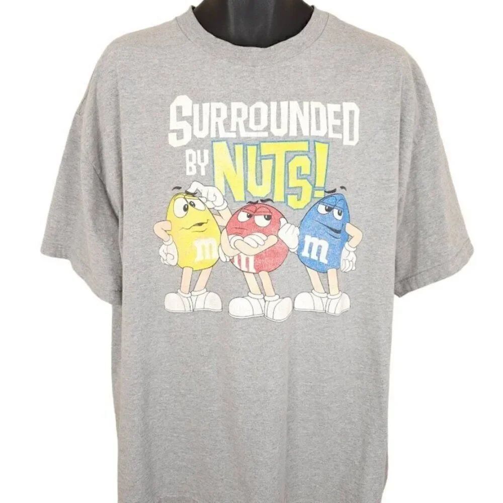 Vintage M&Ms T Shirt Mens Size 2XL Gray 90s Surrounded By Nuts Snack Tee